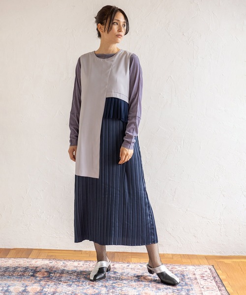 セール】2WAYレイヤードプリーツワンピース（ワンピース）｜OSMOSIS