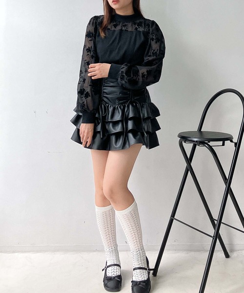 AS KNOW AS plus(アズノゥアズプラス)の「♪アソートデザイン 花柄シアープルオーバー(プチハイネック・クルーネック)(Tシャツ/カットソー・レディース・ブラック系/ブラック系1・FREE)」の9枚目の写真