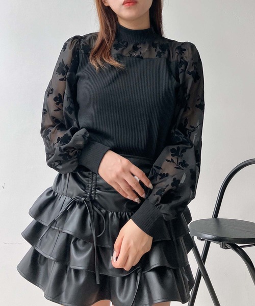 AS KNOW AS plus(アズノゥアズプラス)の「♪アソートデザイン 花柄シアープルオーバー(プチハイネック・クルーネック)(Tシャツ/カットソー・レディース・ブラック系/ブラック系1・FREE)」の3枚目の写真