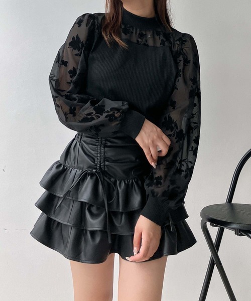 AS KNOW AS plus(アズノゥアズプラス)の「♪アソートデザイン 花柄シアープルオーバー(プチハイネック・クルーネック)(Tシャツ/カットソー・レディース・ブラック系/ブラック系1・FREE)」の5枚目の写真