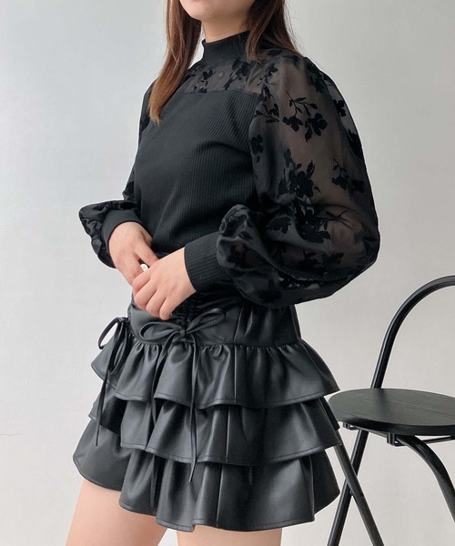 AS KNOW AS plus(アズノゥアズプラス)の「♪アソートデザイン 花柄シアープルオーバー(プチハイネック・クルーネック)(Tシャツ/カットソー・レディース・ブラック系/ブラック系1・FREE)」の6枚目の写真