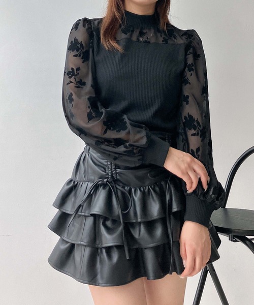 AS KNOW AS plus(アズノゥアズプラス)の「♪アソートデザイン 花柄シアープルオーバー(プチハイネック・クルーネック)(Tシャツ/カットソー・レディース・ブラック系/ブラック系1・FREE)」の7枚目の写真