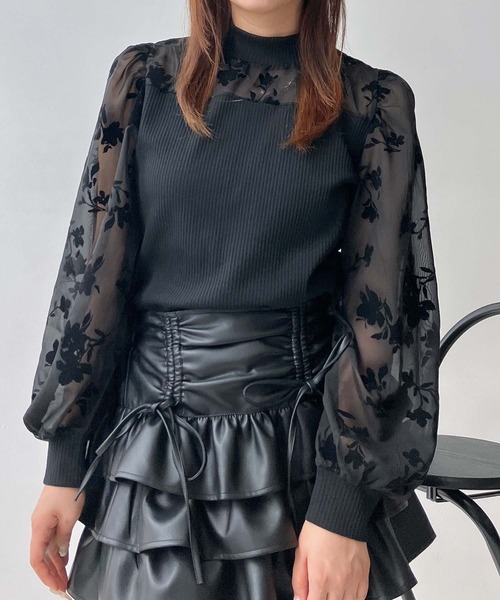 AS KNOW AS plus(アズノゥアズプラス)の「♪アソートデザイン 花柄シアープルオーバー(プチハイネック・クルーネック)(Tシャツ/カットソー・レディース・ブラック系/ブラック系1・FREE)」の4枚目の写真
