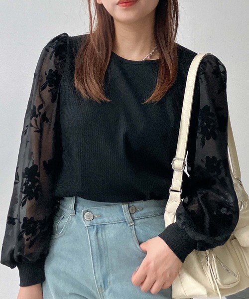 AS KNOW AS plus(アズノゥアズプラス)の「♪アソートデザイン 花柄シアープルオーバー(プチハイネック・クルーネック)(Tシャツ/カットソー・レディース・ブラック系/ブラック系1・FREE)」の10枚目の写真
