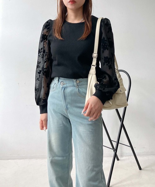AS KNOW AS plus(アズノゥアズプラス)の「♪アソートデザイン 花柄シアープルオーバー(プチハイネック・クルーネック)(Tシャツ/カットソー・レディース・ブラック系/ブラック系1・FREE)」の11枚目の写真