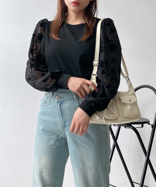 AS KNOW AS plus(アズノゥアズプラス)の「♪アソートデザイン 花柄シアープルオーバー(プチハイネック・クルーネック)(Tシャツ/カットソー・レディース・ブラック系/ブラック系1・FREE)」の13枚目の写真