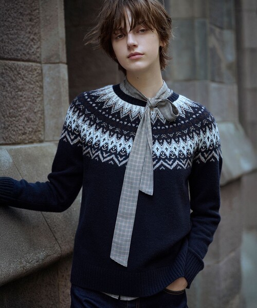 J.PRESS(ジェイプレス)の「FAIR ISLE ラウンドネック ニット(ニット/セーター・レディース・ライトグレー系/ホワイト系/ネイビー系・LARGE/MEDIUM)」の3枚目の写真
