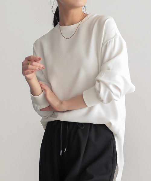 for/c(フォーシー)の「ジョーゼットきれいめカジュアルロングスリーブブラウス【サスティナブル】(Tシャツ/カットソー・レディース・ブラック/オフホワイト・M/L)」の3枚目の写真