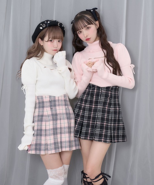 セール】ハートボタンボックスプリーツミニスカート（スカート