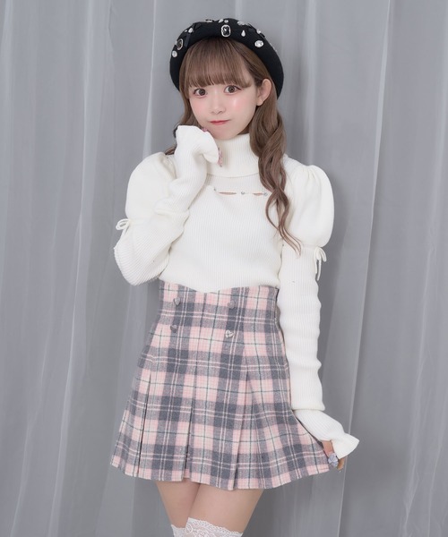 Honey Cinnamon(ハニーシナモン)の「ハートボタンボックスプリーツミニスカート(スカート・レディース・ブラック/グレー・FREE)」の13枚目の写真