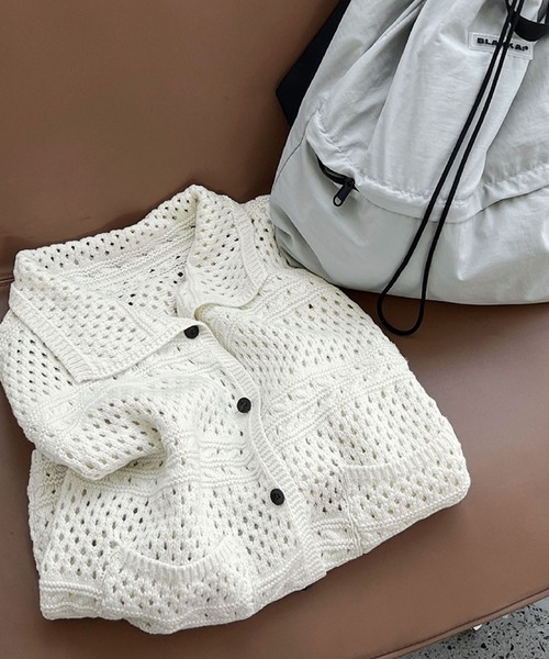 2ly2（トゥーリートゥー）の「ナチュラルに羽織れる透かし編みニットジャケット（カーディガン/ボレロ・レディース・アイボリー/ネイビー/グレー・FREE）」の18枚目の写真
