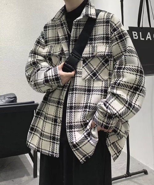 SHEPP(シープ)の「オーバーサイズチェックジャケット(その他アウター・メンズ・ホワイト/ブラック・M/L)」の1枚目の写真