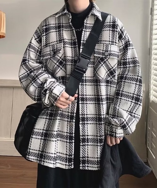 SHEPP(シープ)の「オーバーサイズチェックジャケット(その他アウター・メンズ・ホワイト/ブラック・M/L)」の18枚目の写真