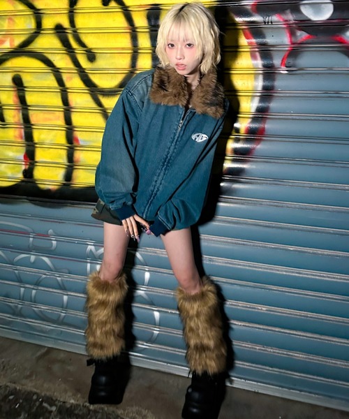 A'GEM/9 × .kom 『A'gem/エージェム』ファー付デニムスタンド