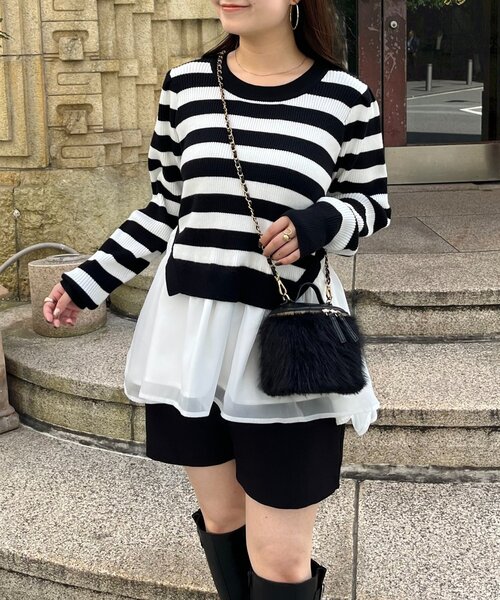 prose verse（プロズヴェール）の「裾オーガンジーペプラムドッキングニット（ニット/セーター・レディース・ブラック/ホワイト系その他/ピンク・MEDIUM/LARGE）」の2枚目の写真