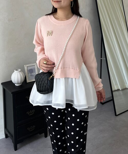 prose verse（プロズヴェール）の「裾オーガンジーペプラムドッキングニット（ニット/セーター・レディース・ブラック/ホワイト系その他/ピンク・MEDIUM/LARGE）」の19枚目の写真