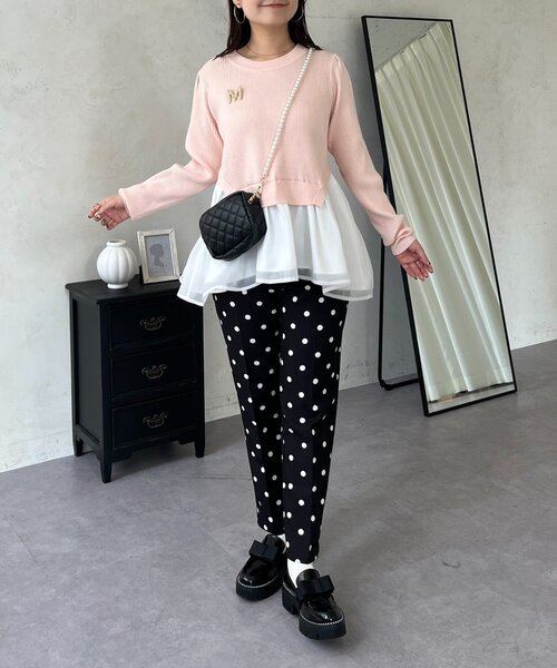 prose verse（プロズヴェール）の「裾オーガンジーペプラムドッキングニット（ニット/セーター・レディース・ブラック/ホワイト系その他/ピンク・MEDIUM/LARGE）」の13枚目の写真