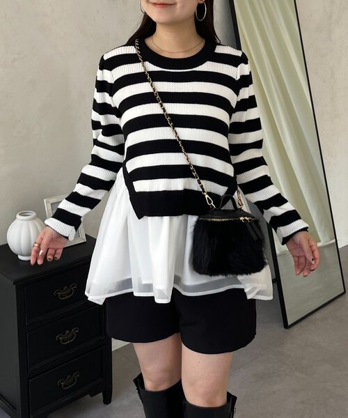 prose verse（プロズヴェール）の「裾オーガンジーペプラムドッキングニット（ニット/セーター・レディース・ブラック/ホワイト系その他/ピンク・MEDIUM/LARGE）」の17枚目の写真