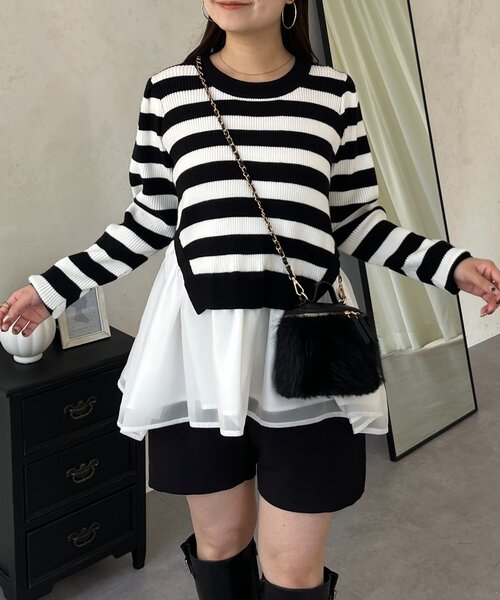 prose verse（プロズヴェール）の「裾オーガンジーペプラムドッキングニット（ニット/セーター・レディース・ブラック/ホワイト系その他/ピンク・MEDIUM/LARGE）」の10枚目の写真