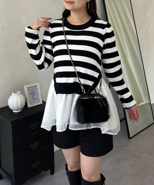 prose verse（プロズヴェール）の「裾オーガンジーペプラムドッキングニット（ニット/セーター・レディース・ブラック/ホワイト系その他/ピンク・MEDIUM/LARGE）」の11枚目の写真