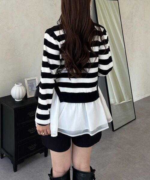 prose verse（プロズヴェール）の「裾オーガンジーペプラムドッキングニット（ニット/セーター・レディース・ブラック/ホワイト系その他/ピンク・MEDIUM/LARGE）」の6枚目の写真