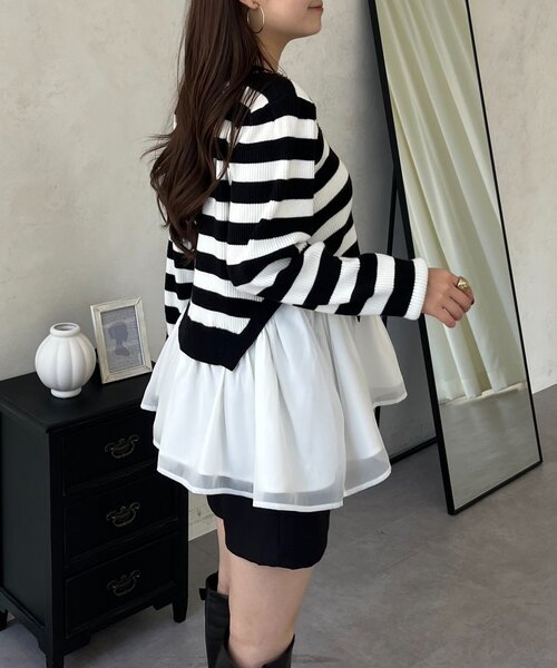 prose verse（プロズヴェール）の「裾オーガンジーペプラムドッキングニット（ニット/セーター・レディース・ブラック/ホワイト系その他/ピンク・MEDIUM/LARGE）」の8枚目の写真