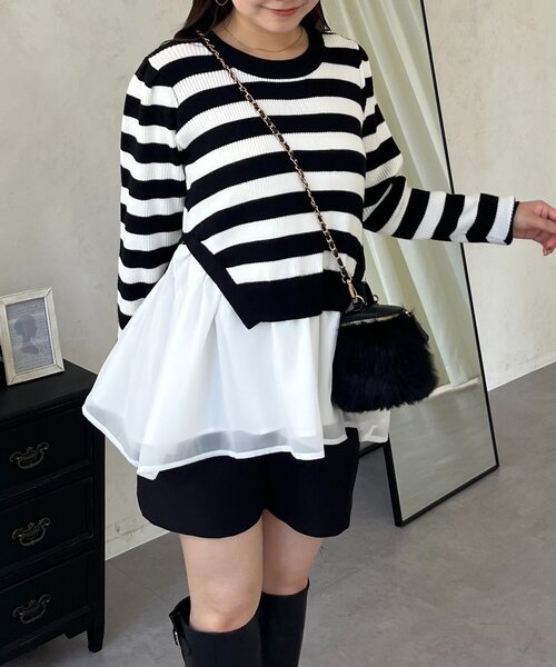 prose verse（プロズヴェール）の「裾オーガンジーペプラムドッキングニット（ニット/セーター・レディース・ブラック/ホワイト系その他/ピンク・MEDIUM/LARGE）」の9枚目の写真