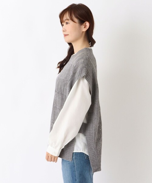one'sterrace(ワンズテラス)の「◆アクリルニット ブラウス アンサンブル(アンサンブル・レディース・グリーン系その他6/ベージュ系8/ブラック系8/グレー系その他7・02)」の6枚目の写真