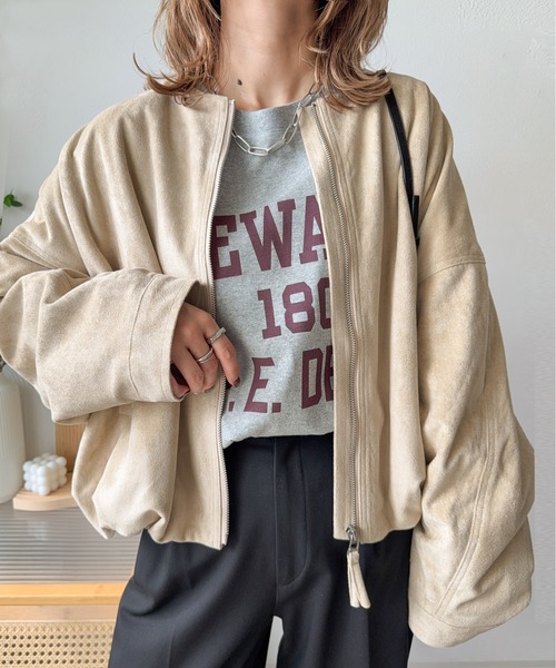 CURA CLOSET（キュラ クローゼット）の「【ema.217 select】フェイクスエードブルゾン（ブルゾン・レディース・ベージュ/カーキ/ブラック/キャメル/ブラウン・フリー）」の3枚目の写真