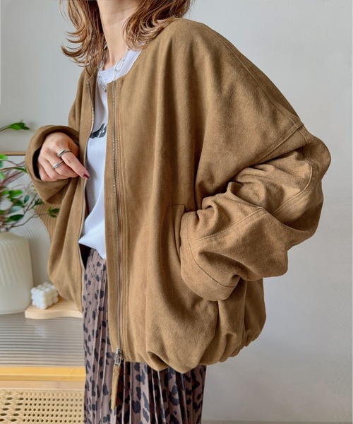 CURA CLOSET（キュラ クローゼット）の「【ema.217 select】フェイクスエードブルゾン（ブルゾン・レディース・ベージュ/カーキ/ブラック/キャメル/ブラウン・フリー）」の5枚目の写真