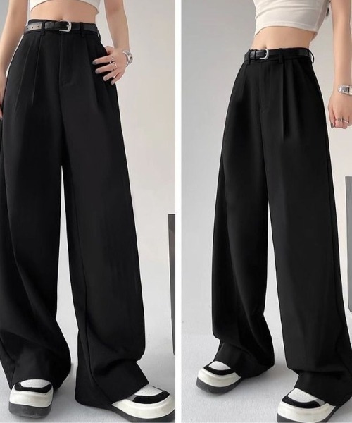 LETee(レティー)の「ツータックワイドレッグパンツ/ターンアップボトムス(その他パンツ・レディース・ブラック/ベージュ/ホワイト・S/M)」の1枚目の写真