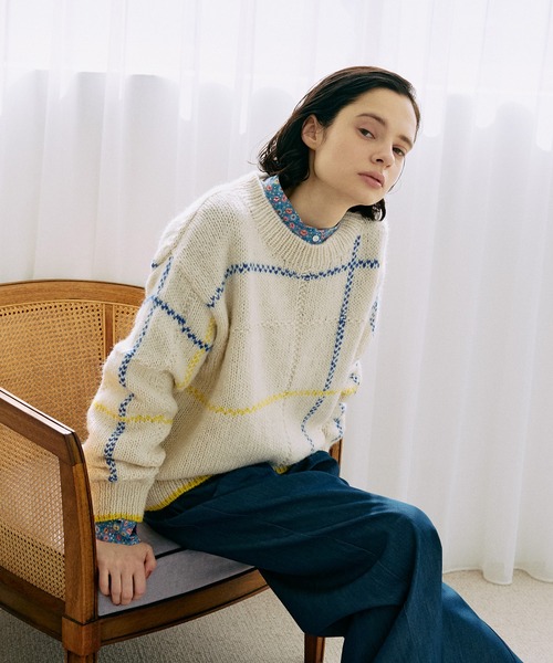 LA MARINE FRANCAISE（マリン フランセーズ）の「【PERU KNIT】アルパカウールラインプルオーバー（ニット/セーター・レディース・ネイビー/オフホワイト・FREE）」の3枚目の写真