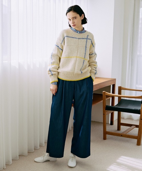 LA MARINE FRANCAISE（マリン フランセーズ）の「【PERU KNIT】アルパカウールラインプルオーバー（ニット/セーター・レディース・ネイビー/オフホワイト・FREE）」の4枚目の写真