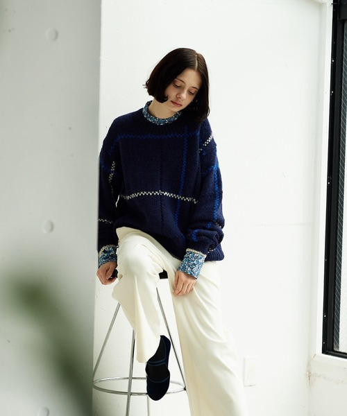 LA MARINE FRANCAISE（マリン フランセーズ）の「【PERU KNIT】アルパカウールラインプルオーバー（ニット/セーター・レディース・ネイビー/オフホワイト・FREE）」の8枚目の写真