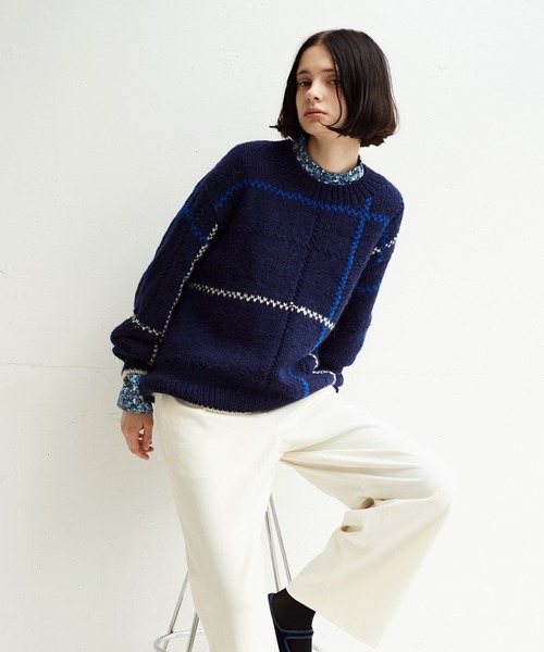 LA MARINE FRANCAISE（マリン フランセーズ）の「【PERU KNIT】アルパカウールラインプルオーバー（ニット/セーター・レディース・ネイビー/オフホワイト・FREE）」の7枚目の写真