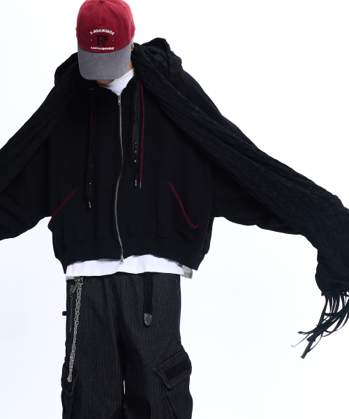 RSSC(アールエスエスシー)の「DENIM STRAP CROP HOOD ZIPUP - BLACK(パーカー・レディース・その他・1/2)」の2枚目の写真