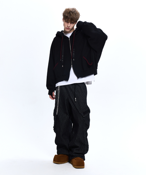 RSSC(アールエスエスシー)の「DENIM STRAP CROP HOOD ZIPUP - BLACK(パーカー・レディース・その他・1/2)」の3枚目の写真