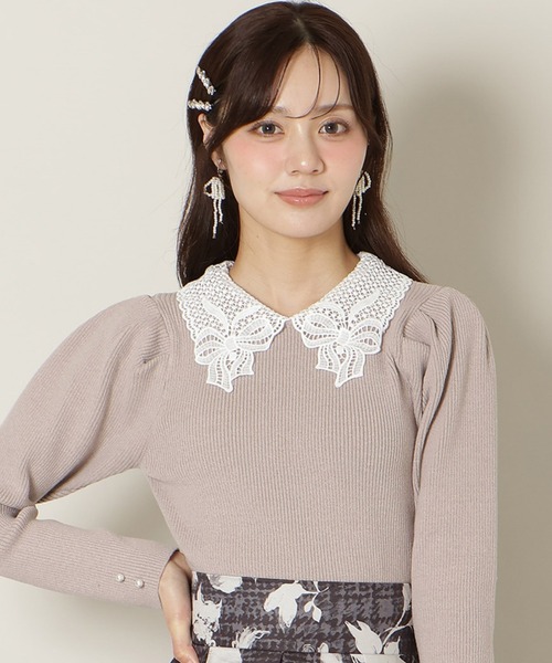 WILLSELECTION(ウィルセレクション)の「リボンレースカラータックスリーブニット(ニット/セーター・レディース・ブラック/ピンク/オフホワイト/ブルー・FREE)」の4枚目の写真