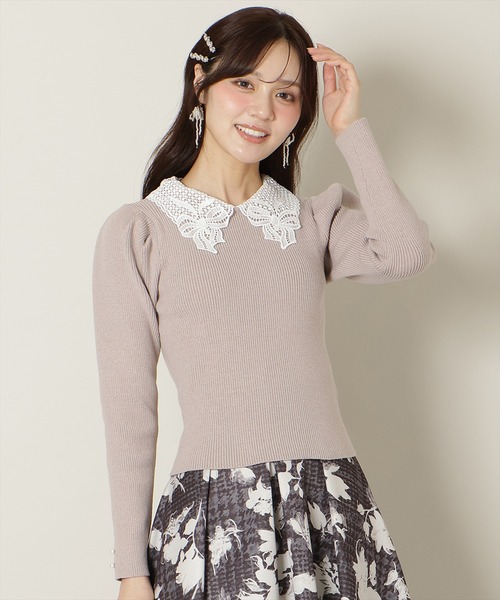 WILLSELECTION(ウィルセレクション)の「リボンレースカラータックスリーブニット(ニット/セーター・レディース・ブラック/ピンク/オフホワイト/ブルー・FREE)」の7枚目の写真