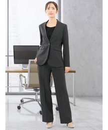 m.f.editorial（エムエフエディトリアル）の「【ストレッチ ウォッシャブル】タカキューレディース ノーカラージャケット＋セミワイドパンツ シャーク紺（スーツセット）」