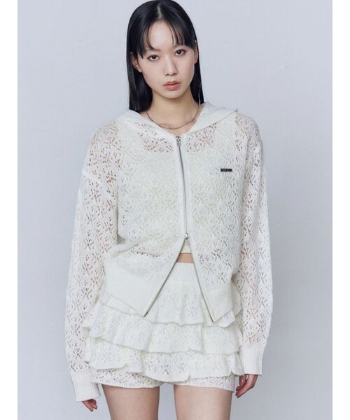 EMODA(エモダ)の「シアーニットフーディ(パーカー・レディース・ブラック/グレー/ホワイト・FREE)」の1枚目の写真