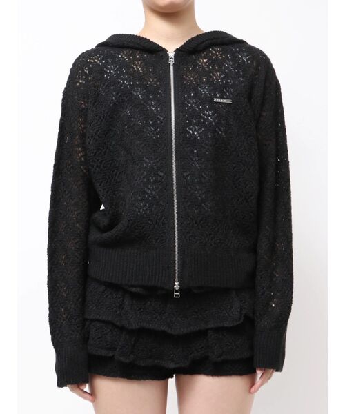 EMODA(エモダ)の「シアーニットフーディ(パーカー・レディース・ブラック/グレー/ホワイト・FREE)」の5枚目の写真