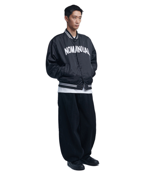 セール】ARCH LOGO VARSITY JACKET - BLACK（スタジャン）｜NOMANUAL