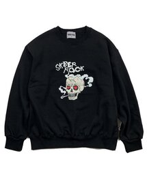 [起毛]スモーキングスカルスウェットシャツブラック