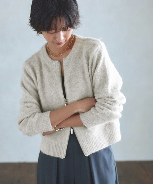 RASW（ラス）の「［RASW］シャギーWジップカーディガン（カーディガン/ボレロ・レディース・アイボリー/チャコール・L/M）」の6枚目の写真