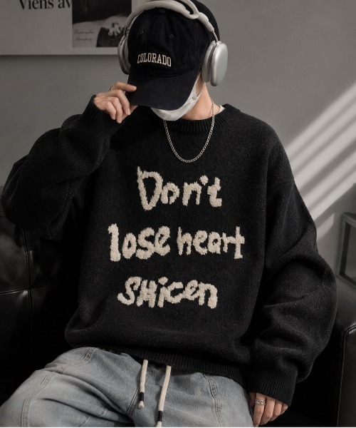 Bling Leads(ブリングリーズ)の「【Bls】【ZM】【Bling Leads】英字ロゴ入り JQDクルーニット(ニット/セーター・メンズ・ブラック/グレー・MEDIUM/LARGE)」の1枚目の写真