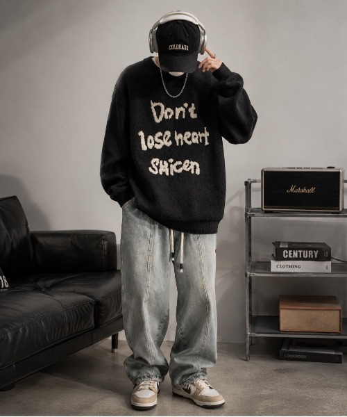 Bling Leads(ブリングリーズ)の「【Bls】【ZM】【Bling Leads】英字ロゴ入り JQDクルーニット(ニット/セーター・メンズ・ブラック/グレー・MEDIUM/LARGE)」の6枚目の写真