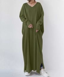 Vネックゆったりロングワンピース