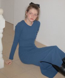 Line Point Basic Jersey Dress_ Blue