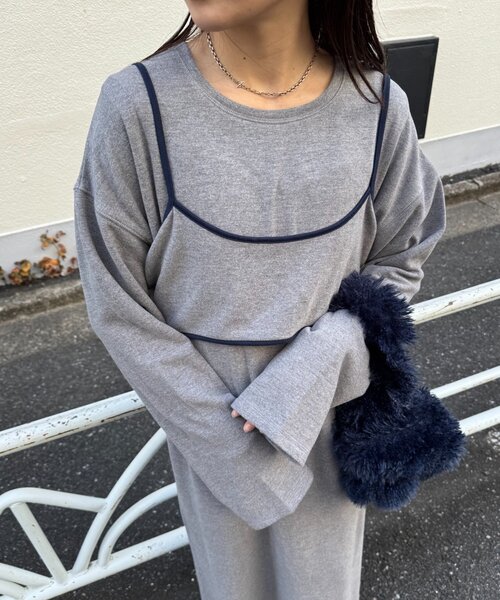 CIAOPANIC TYPY(チャオパニックティピー)の「【すっきり見え/ビスチェ付き】あったかフリースワンピース(ワンピース・レディース・グレー/チャコールグレー/ブラウン/オフホワイト・MEDIUM/SMALL/LARGE)」の5枚目の写真